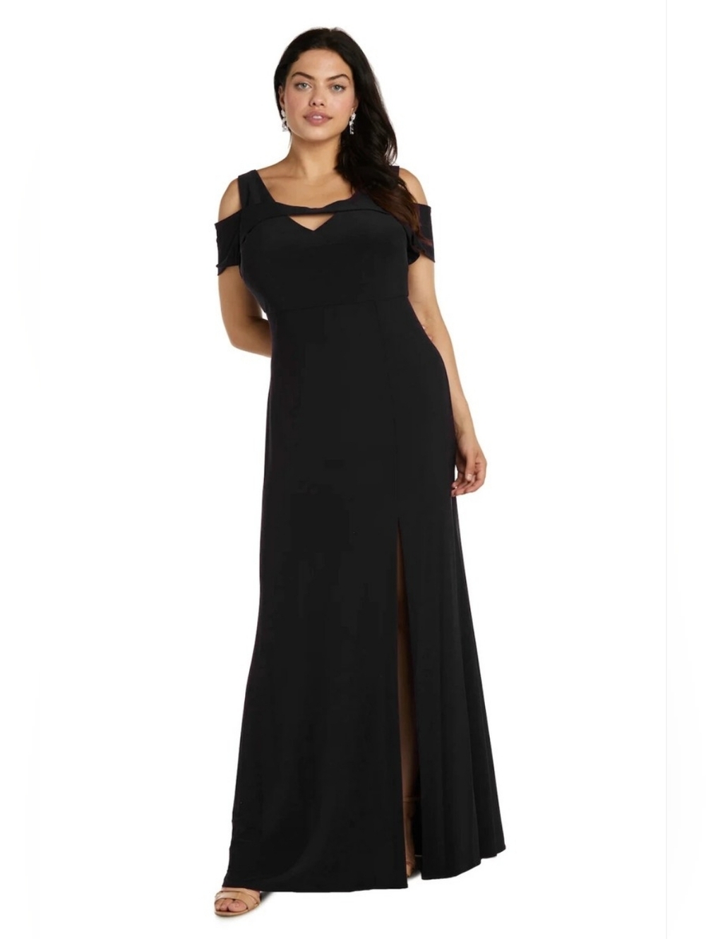 Night Way Collections Black Cold-Shoulder Maxi Gown with Front Slit